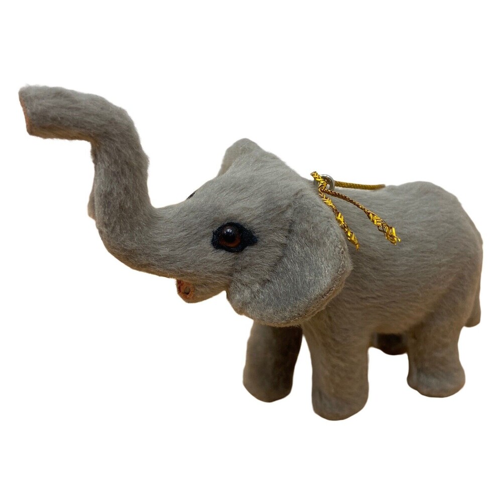 Silver Tree Grey Furry Elephant Christmas Ornament NWT's Gift